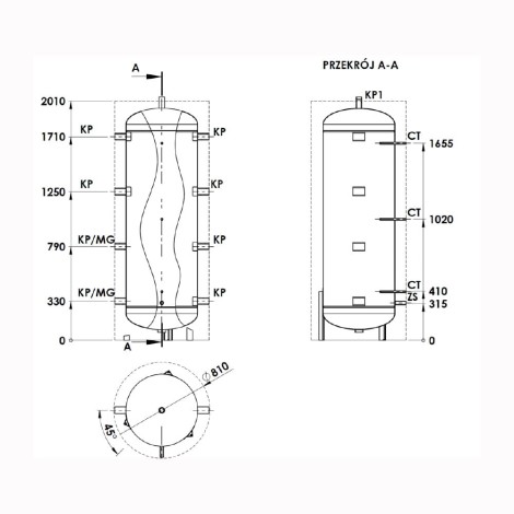 Elektromet zbiornik buforowy WGJ-B PSTW stojący do pomp ciepła i kotłów c.o. 500 l