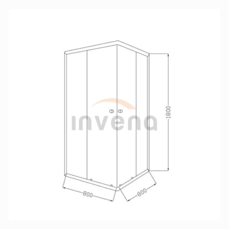 Invena Parla kabina prysznicowa kwadratowa drzwi przesuwne 80 x 80 x 180 cm - rysunek techniczny.