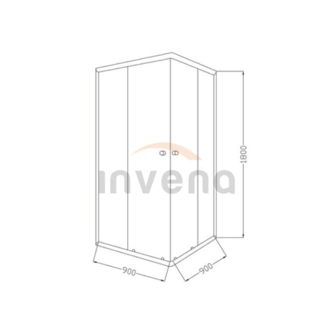 Invena Parla kabina prysznicowa kwadratowa drzwi przesuwne 90 x 90 x 180 cm - rysunek techniczny.