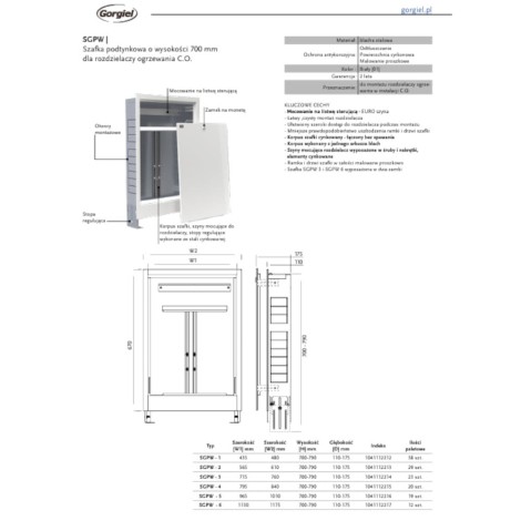 Gorgiel szafka podtynkowa rozdzielacza wysoka 10 sekcji