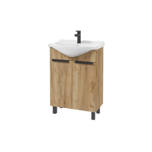 Defra Lily D60 zestaw szafka z umywalką Roberto dąb craft złoty 60cm