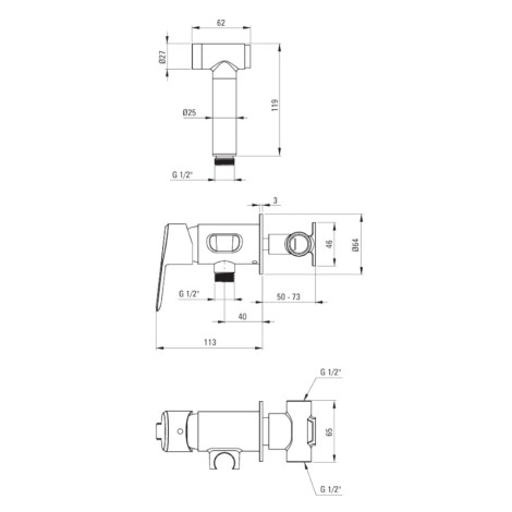 Deante Arnika bateria bidetowa chrom podtynkowa ze słuchawką