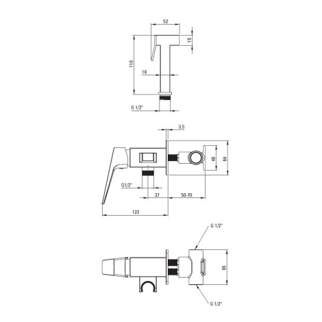 Deante Blur bateria bidetowa podtynkowa ze słuchawką titanium