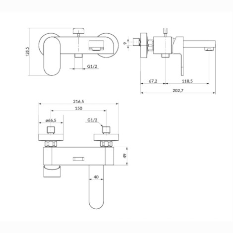 Cersanit Crea bateria wannowo-natryskowa ścienna czarna.