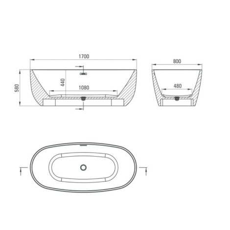 Deante Alpinia wanna wolnostojąca 170x80 cm  - rysunek techniczny.