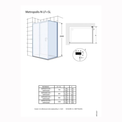 Roca Metropolis-N ścianka prysznicowa boczna 70 cm