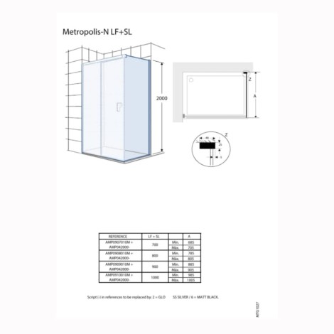 Roca Metropolis-N ścianka prysznicowa boczna 90 cm