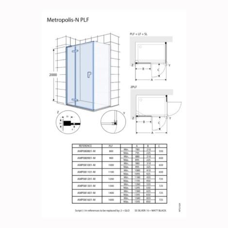 Roca Metropolis-Nl drzwi skrzydłowe z polem stałym  90 cm czarny mat 