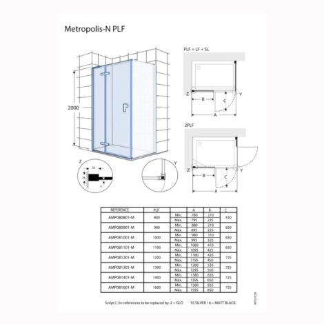 Roca Metropolis-Nl drzwi skrzydłowe z polem stałym 90 cm chrom