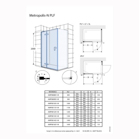 Roca Metropolis-Nl drzwi skrzydłowe z polem stałym 100 cm chrom