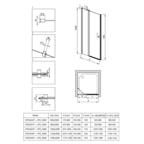 Deante Kerria Plus drzwi uchylne 80 cm