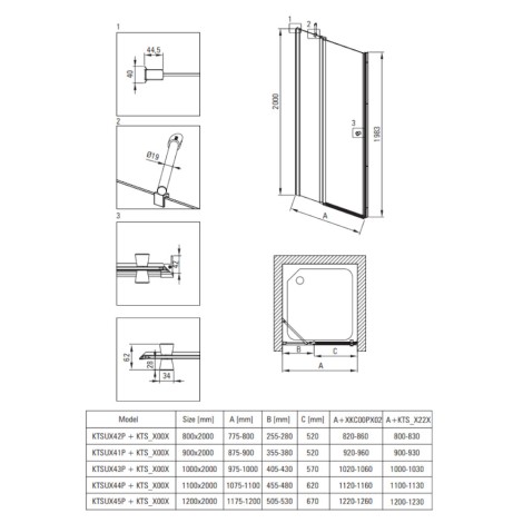 Deante Kerria Plus drzwi uchylne 120 cm