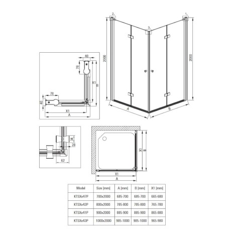 Deante Kerria Plus drzwi składane, profil chrom 70 cm
