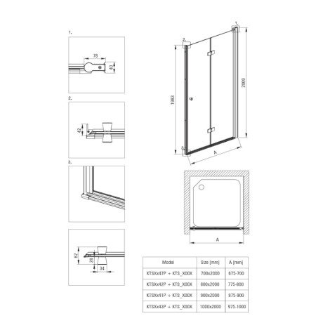 Deante Kerria Plus drzwi wnękowe składane czarny 70cm