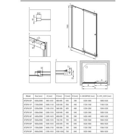 Deante Kerria Plus drzwi przesuwne 140 cm nero