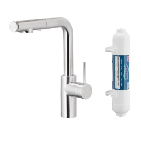 Kfa Duero Pure Basic bateria zlewozmywakowa z filtracją wody oraz wyciąganą wylewką inox