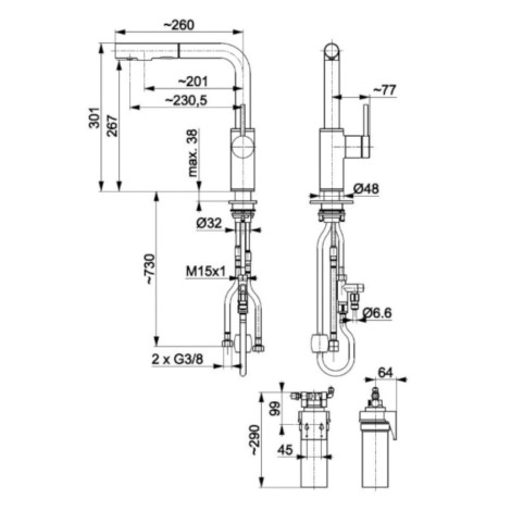 Kfa Duero Pure Basic bateria zlewozmywakowa z filtracją wody oraz wyciąganą wylewką inox
