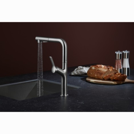 Kfa Duero Design Basic bateria zlewozmywakowa stojąca z wyciąganą wylewką inox.