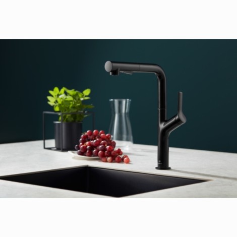 Kfa Duero Design Basic bateria zlewozmywakowa stojąca z wyciąganą wylewką czarna.