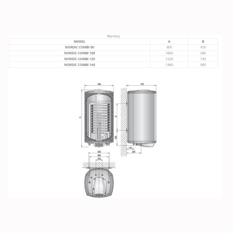Elektromet Nordic Combi 100 l ogrzewacz wody z wbudowanym wymiennikiem spiralnym pionowy