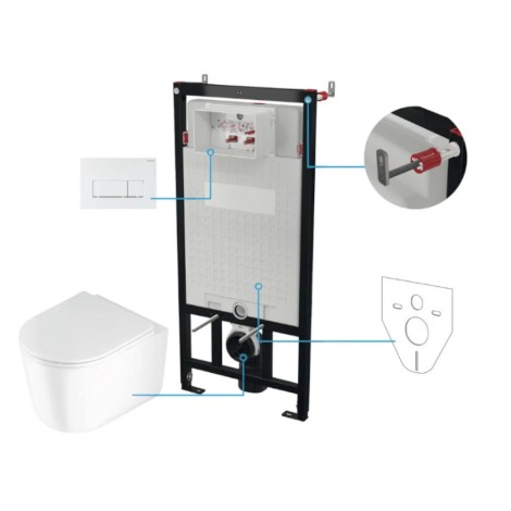 Deante Jasmin miska WC wisząca bezkołnierzowa wirowa  + deska + stelaż + przycisk biały