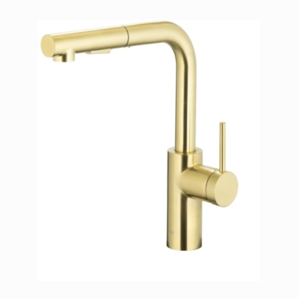 Kfa Duero Basic bateria zlewozmywakowa stojąca z wyciąganą wylewką 2-funkcyjną light gold.