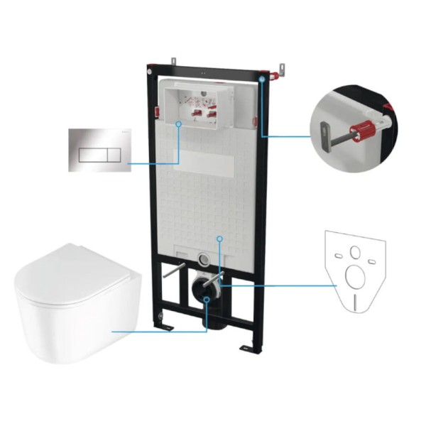 Deante Jasmin miska WC wisząca bezkołnierzowa wirowa + deska + stelaż + przycisk chrom