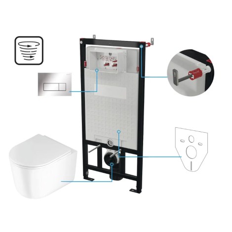 Deante Jasmin miska Wc wisząca bezkołnierzowa wirowa + deska + stelaż + przycisk chrom