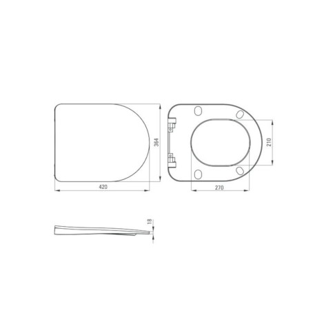 Deante Oregano miska WC wisząca bezkołnierzowa w zestawie z deską wolnoopadającą -rys. tech. deski.