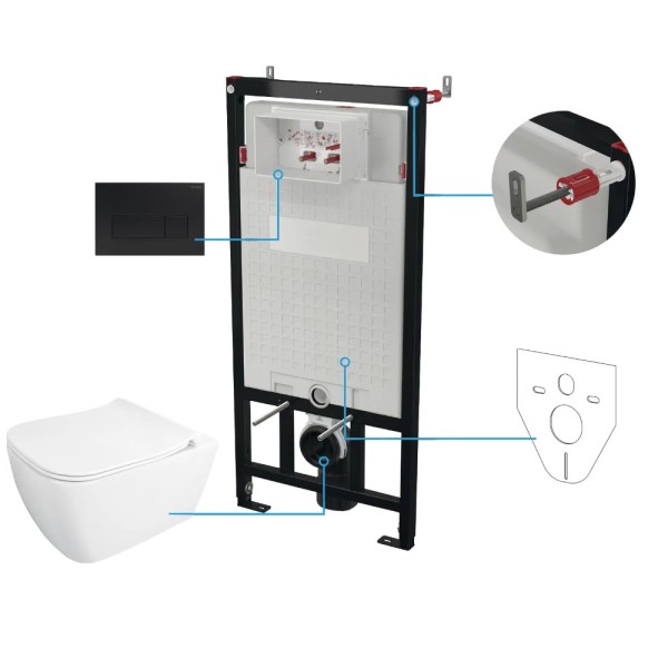Deante miska wisząca Hiacynt New biała + deska+ stelaż + przycisk nero