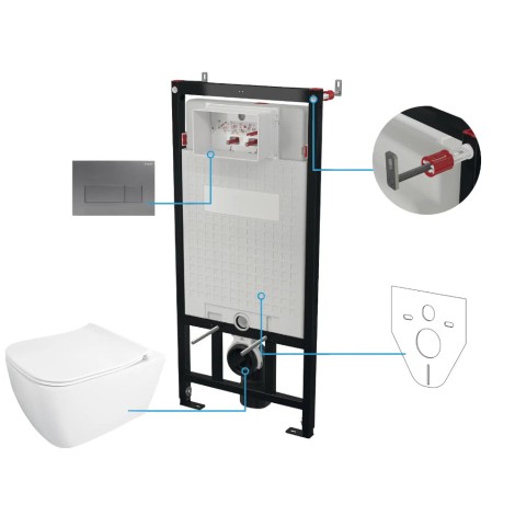 Deante Hiacynt New miska WC wisząca bezkołnierzowa + deska+ stelaż + przycisk titanium