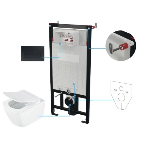 Deante Blur miska WC wisząca bezkołnierzowa + deska + stelaż + przycisk czarny