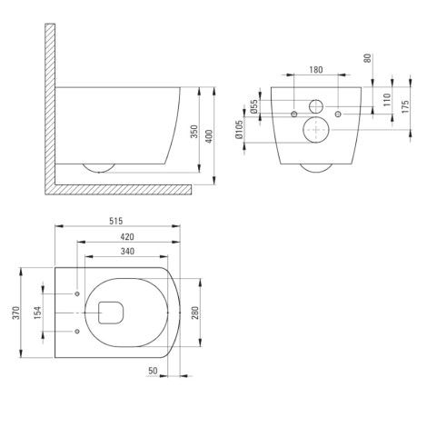 Deante miska wisząca bezkołnierzowa Anemon biała + deska