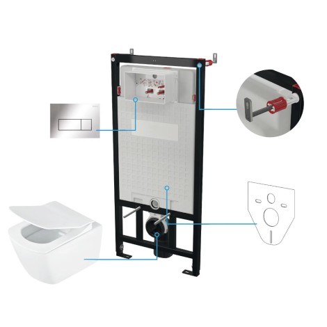 Deante Blur miska WC wisząca bezkołnierzowa + deska + stelaż + przycisk chrom