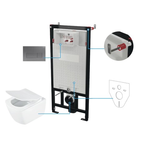 Deante Blur miska WC wisząca bezkołnierzowa + deska + stelaż + przycisk titanium