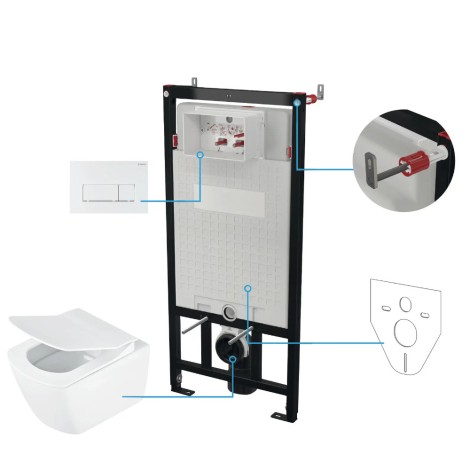 Deante Blur miska WC wisząca bezkołnierzowa + deska + stelaż + przycisk biały