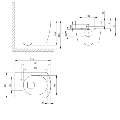 Deante miska wisząca Anemon biała+deska+stelaż+przycisk bianco