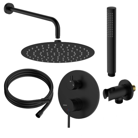 Avapax Ultimate deszczownia zestaw prysznicowy podtynkowy 2 funkcyjny, czarny