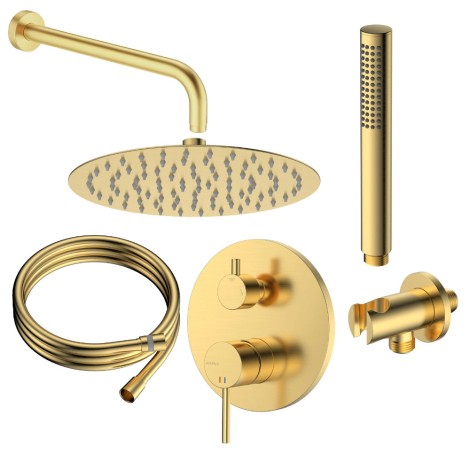 Avapax Ultimate deszczownia zestaw prysznicowy podtynkowy 2 funkcyjny, złoty szczotkowany