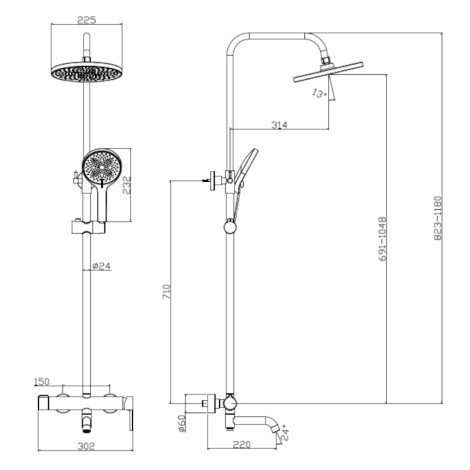 Avapax Ultimate deszczownia 3 funkcyjna z baterią prysznicowo wannową czarna