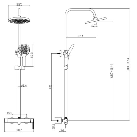 Avapax Ultimate deszczownia 2 funkcyjna z baterią prysznicową czarna