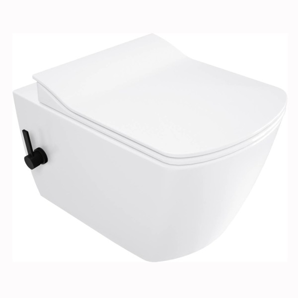 Deante Blur miska WC wisząca bezkołnierzowa z funkcją bidetu + bateria czarna + deska biała