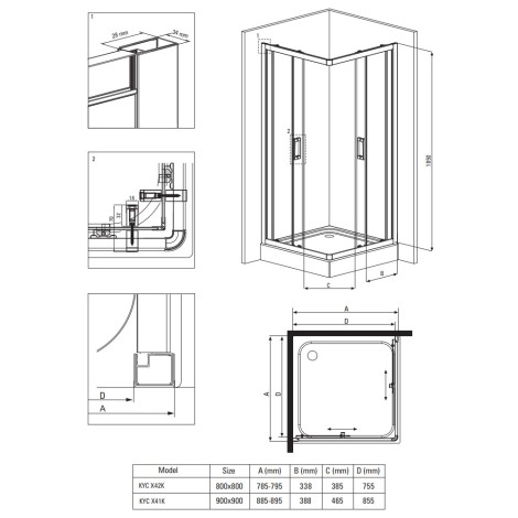 Deante Funkia kabina prysznicowa kwadratowa szkło szronione 90x90x185 cm
