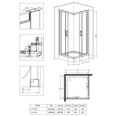 Deante Funkia kabina prysznicowa kwadratowa czarna 80x80x185 cm 