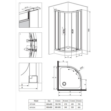 Deante Funkia kabina prysznicowa półokrągła szkło grafitowe 90x90x185 cm