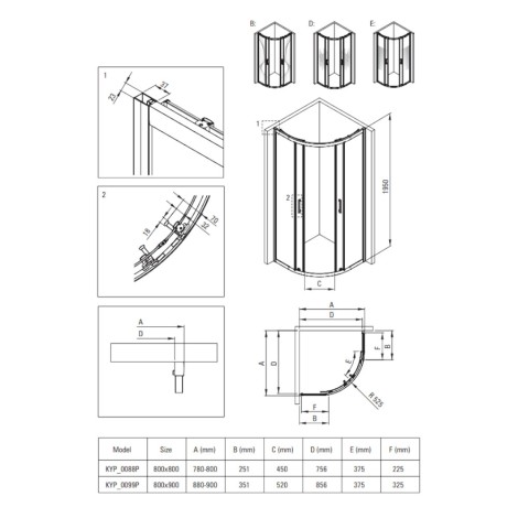 Deante Funkia Evo kabina prysznicowa półokrągła titanium 90x90cm