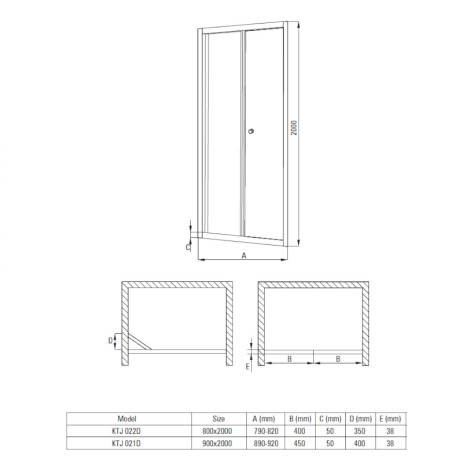 Deante Jasmin Plus drzwi wnękowe składane, profil chrom 90 cm