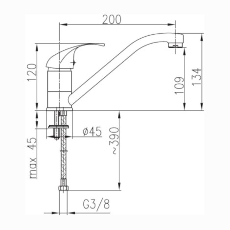 Kfa Atut bateria zlewozmywakowa stojaca chrom - rysunek techniczny.