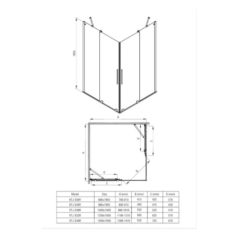 Deante Prizma ścianka prysznicowa przesuwna walk-in titanium 90 x 195 cm