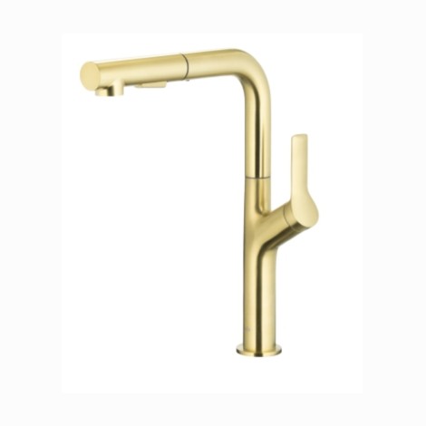 Kfa Duero Basic bateria zlewozmywakowa stojąca z wyciąganą wylewką 2-funkcyjną light gold
